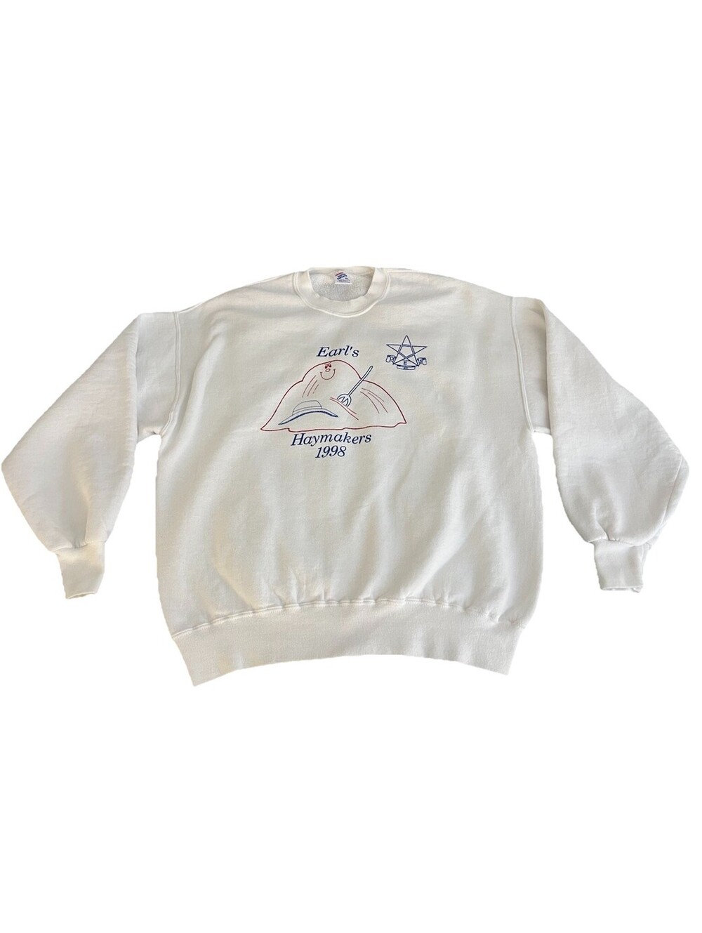 Vintage 90s Y2K Crewneck Sweatshirt Graphic White XL “Earls Haymakers” Masonic